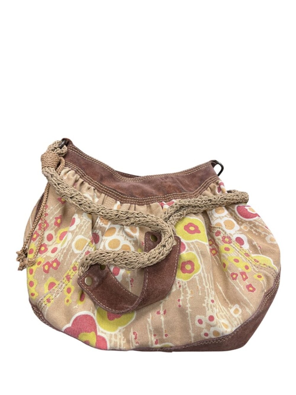 Lucky Brand Vintage wms floral poppy suede brown hobo shoulderbag SKU 10-426